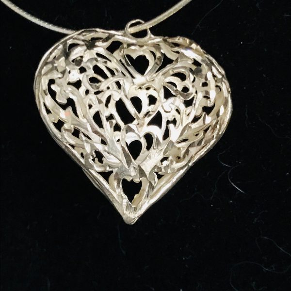 Sterling Silver Pendant Drop Ornate reticulated Heart 7 grams .925 balloon heart