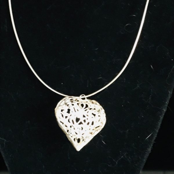 Sterling Silver Pendant Drop Ornate reticulated Heart 7 grams .925 balloon heart