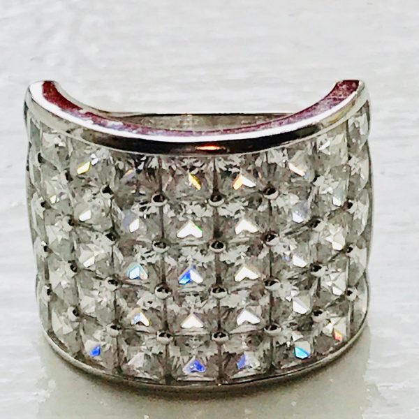Sterling Silver Ring Faceted Austrian crystal Statement ring .925 Jewelry size 6 GREAT BLING sterling band