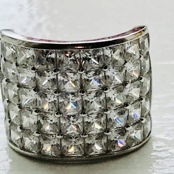 Sterling Silver Ring Faceted Austrian crystal Statement ring .925 Jewelry size 6 GREAT BLING sterling band