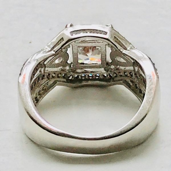 Sterling Silver Ring Faceted Large Princess Cut Austrian Crystal Statement ring .925 Jewelry size 7 3/4 GREAT BLING crystal band