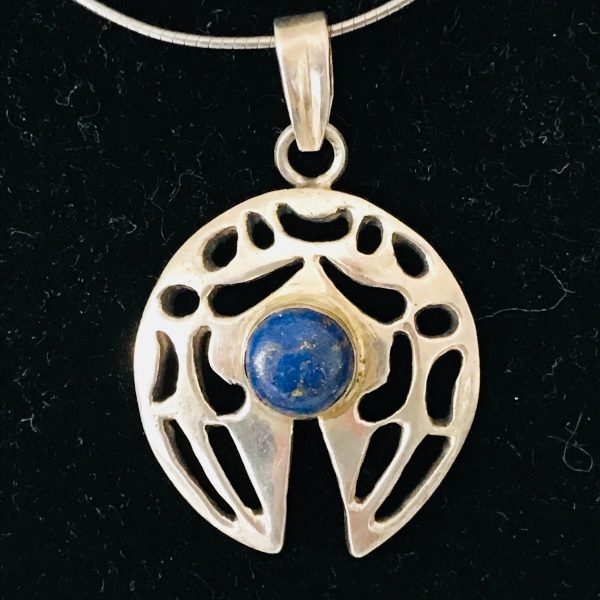 Sterling Silver Round Horse shoe shape Pendant drop .925 with Blue Lapis Southwestern style 10 grams