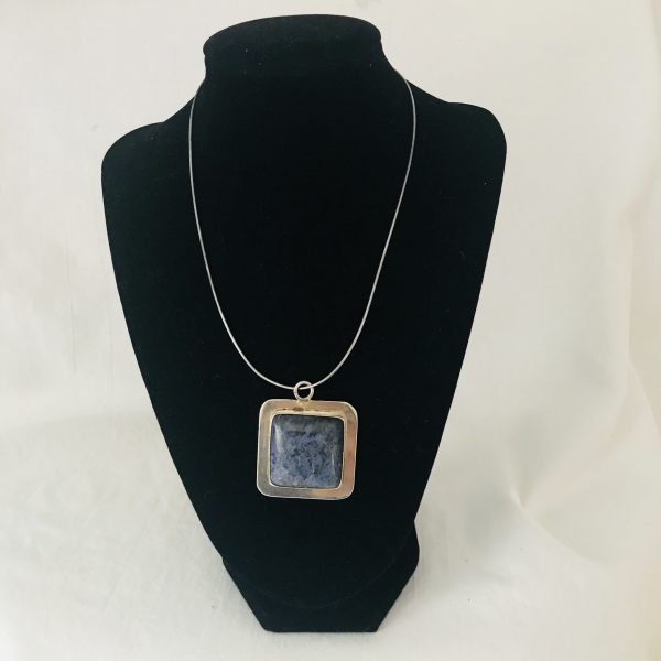 Sterling Silver Square shape Pendant drop .925 with Blue Lapis Sleek style 25 grams