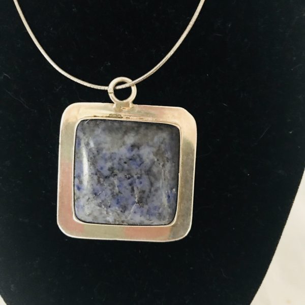 Sterling Silver Square shape Pendant drop .925 with Blue Lapis Sleek style 25 grams