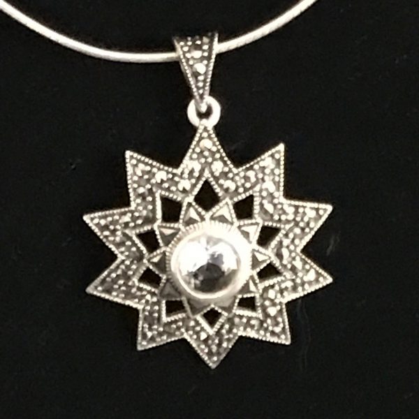 Sterling Silver Star Shape Pendant Drop Austrian Crystal Center with marcasite .925 weighs 7 grams