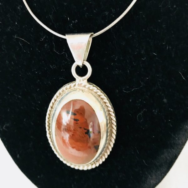 Sterling Silver Stone pendant .925 stamped TZ-17 Mexico 24 grams brown ...