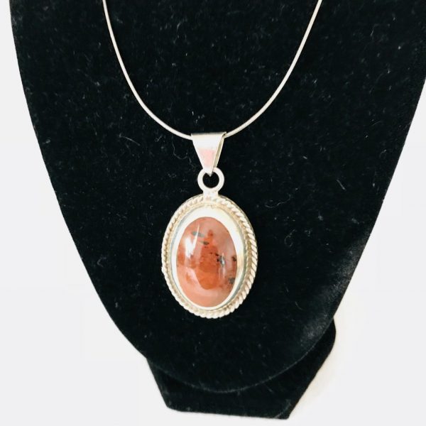 Sterling Silver Stone pendant .925 stamped TZ-17 Mexico 24 grams brown jasper Taxco