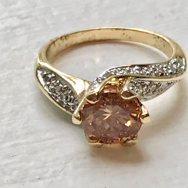 Sterling silver vintage ring with gold wash topaz with CZ's size 7 1/4