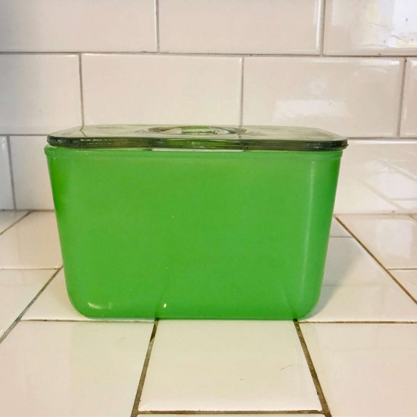 Storage container covered rectangular refrigerator jar retro kitchen glass with lid farmhouse cottage collectible display bright green