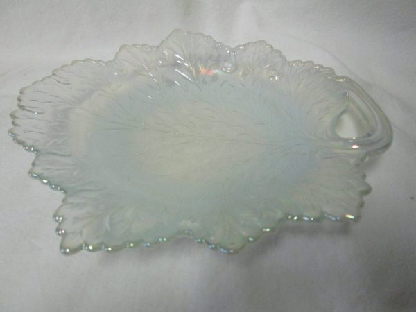 Stunning Vintage Fenton Opalescent Decorative Leaf Designed iridescent Shallow bowl