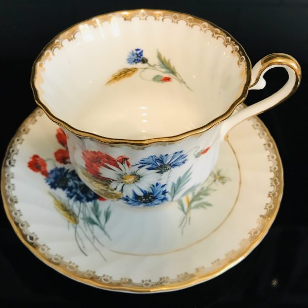 Sutherland Staffordshire Tea cup and saucer England Fine bone china Carnations gold trim farmhouse collectible display coffee