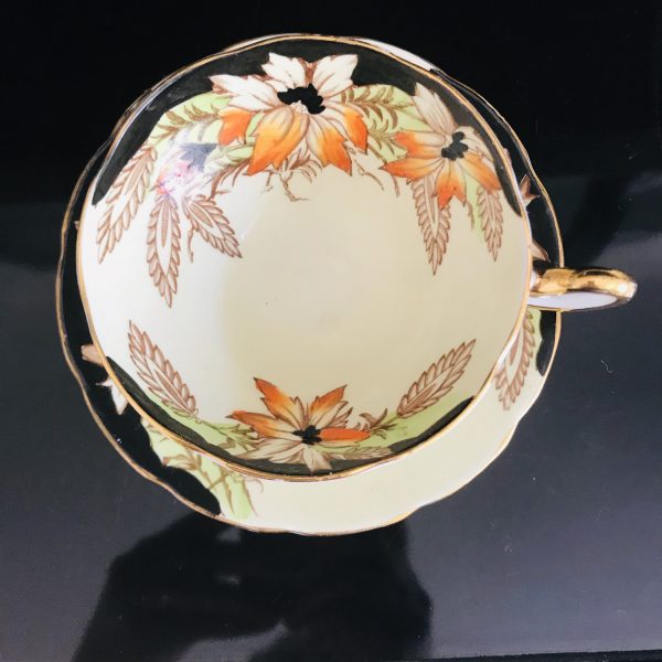 Taylor Kent tea cup and saucer England Fine bone china  Yellow Orange Black Art Nouveau farmhouse collectible display