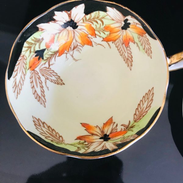 Taylor Kent tea cup and saucer England Fine bone china  Yellow Orange Black Art Nouveau farmhouse collectible display