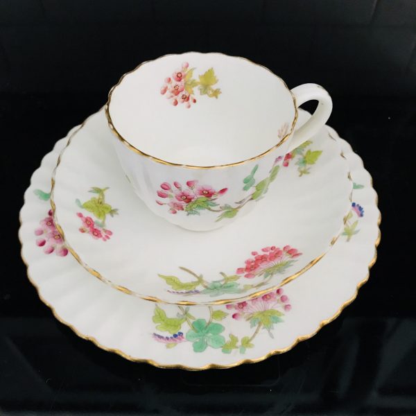Tea cup and saucer TRIO England Fine bone china Scalloped bright pink floral gold trim farmhouse collectible display serving