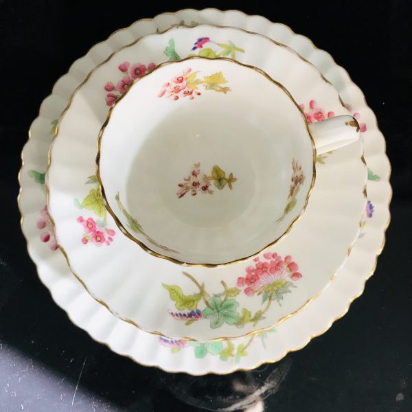 Tea cup and saucer TRIO England Fine bone china Scalloped bright pink floral gold trim farmhouse collectible display serving