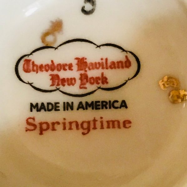 Theodore Haviland Tea Cup and Saucer Springtime USA Fine bone china tiny purple pink flowers gold trim Collectible Display Farmhouse coffee