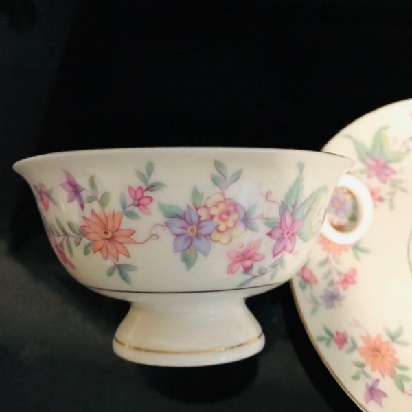 Theodore Haviland Tea Cup and Saucer Springtime USA Fine bone china tiny purple pink flowers gold trim Collectible Display Farmhouse coffee