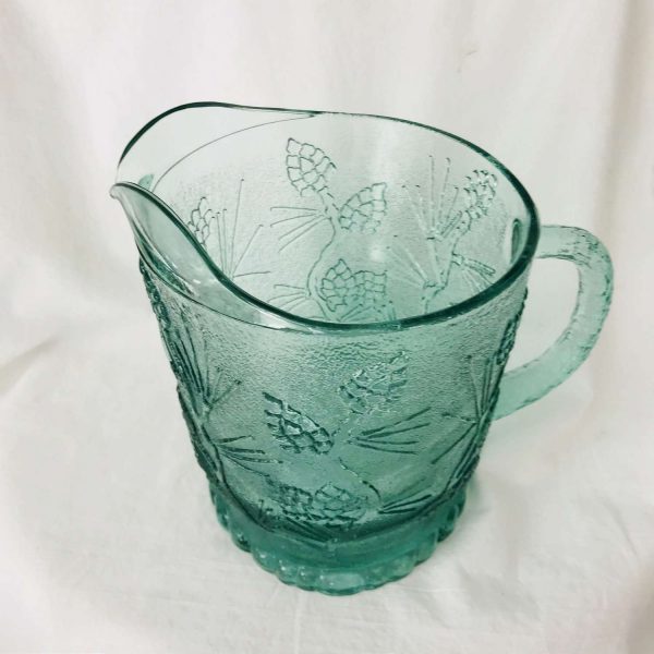 Tiara Indiana Glass Spearmint Green Ponderosa Pine 68 ounce Pitcher New In box 1970's Farmhouse Collectible Christmas Holiday Decor Kitchen