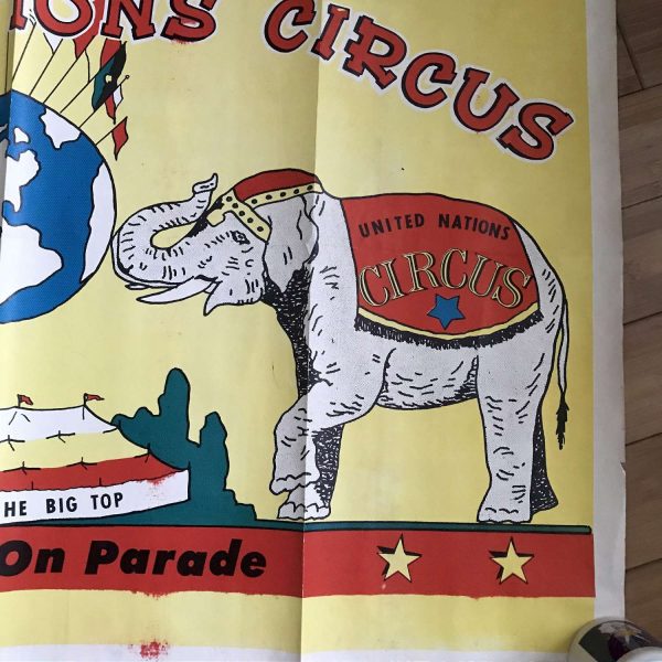 United Nations  Circus Poster All Nations on Parade 1950's Advertising Collectible display 1950's Two elephants