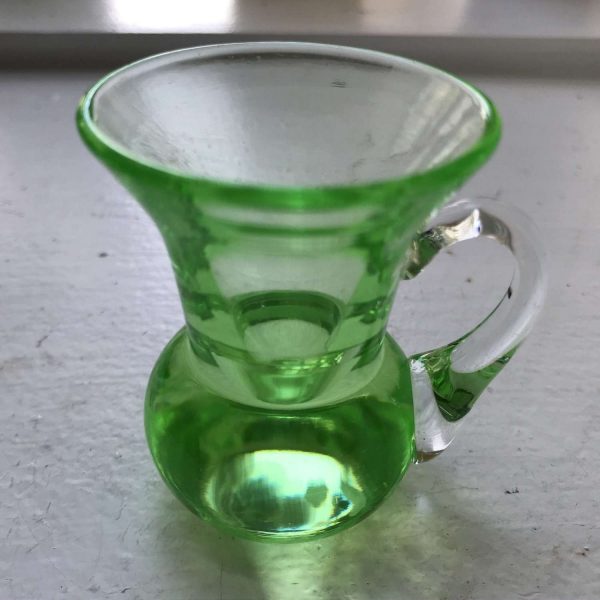 Uranium glass toothpick holder green ball pitcher with handle collectible farmhouse display cottage kitchen cabin table top