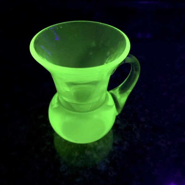 Uranium glass toothpick holder green ball pitcher with handle collectible farmhouse display cottage kitchen cabin table top