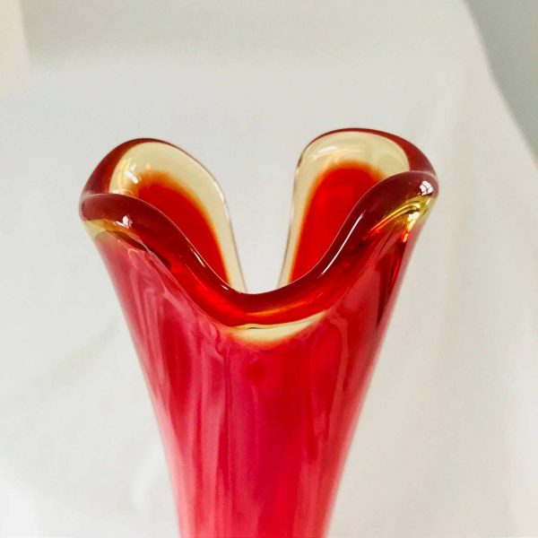 Vase Mid century modern Amberina pedestal vase red and yellow glass 20.5" tall retro mod atomic display collectible