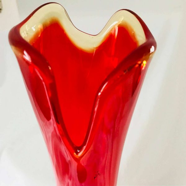 Vase Mid century modern Amberina pedestal vase red and yellow glass 20.5" tall retro mod atomic display collectible