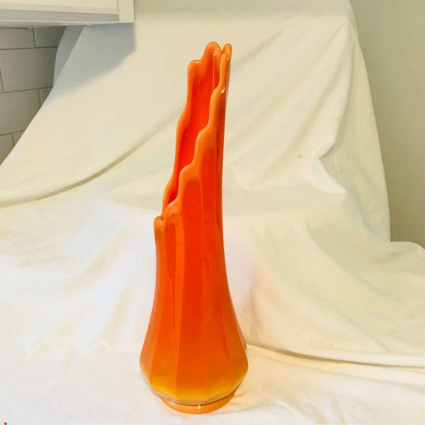 Vase Mid Century Modern Bittersweet Slag Glass LE Smith Swung Orange & yellow ribbed sides 15.5" tall Atomic Retro sleek collectible display