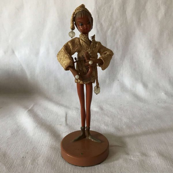 Very Cool Retro Vintage Dabs Pixie Figurine Elf  Plastic Doll Gold Hong Kong 1950 with Lyre