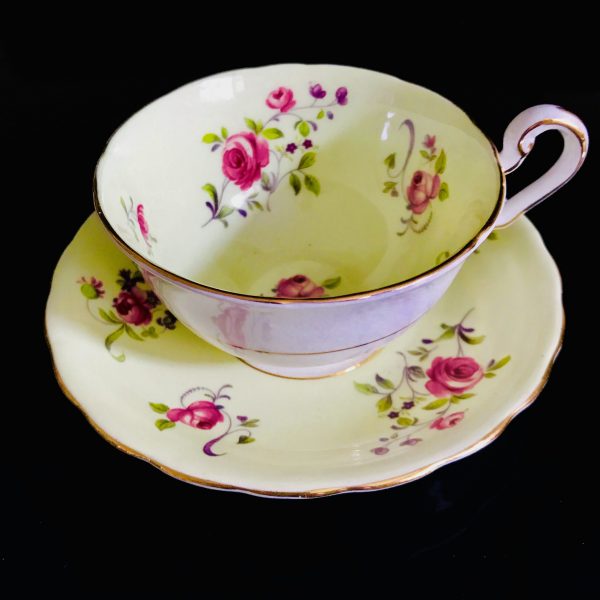 Victoria England Tea cup and saucer dainty flowers mint green background Fine bone china farmhouse collectible display cottage bridal