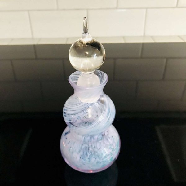 Victorian Perfume Bottle Antique Caithness Art Glass blue to lavender swirl ground glass stopper collectible display vanity bedroom