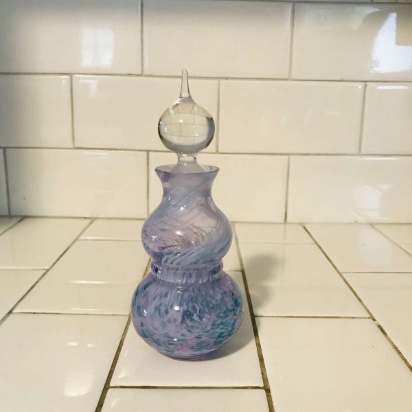 Victorian Perfume Bottle Antique Caithness Art Glass blue to lavender swirl ground glass stopper collectible display vanity bedroom