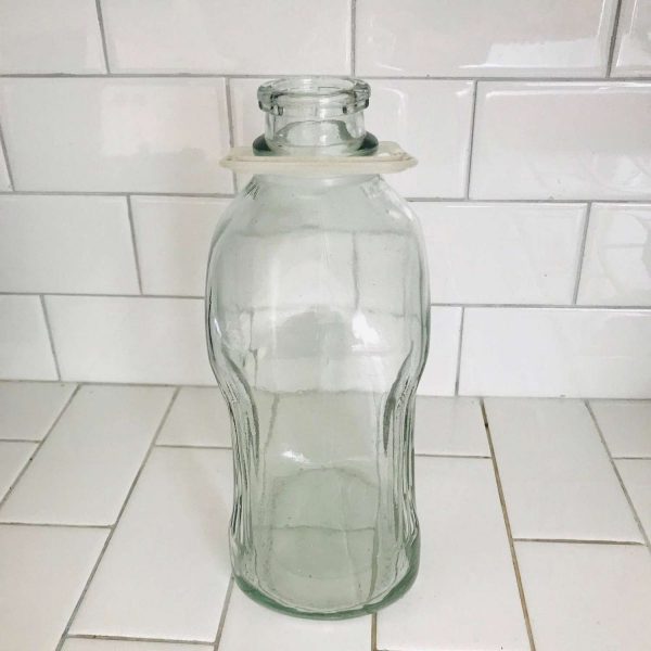 Vintage 1/2 gallon glass milk jug delivery bottle with handle collectible farmhouse display cabin cottage lodge cold milk refrigerator jar