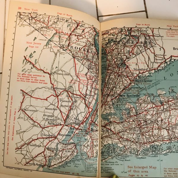 Vintage 1925 complete leather bound Official National Survey Maps of New York with some Nothern US maps with tons of Advertising