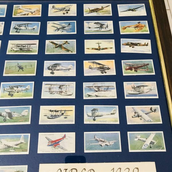 Vintage 1939 Players Cards Airplanes Mounted 20x26 collectible tobacco tobacciana display wall art Military Royal Air Force 50 cards