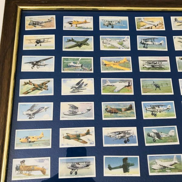 Vintage 1939 Players Cards Airplanes Mounted 20x26 collectible tobacco tobacciana display wall art Military Royal Air Force 50 cards