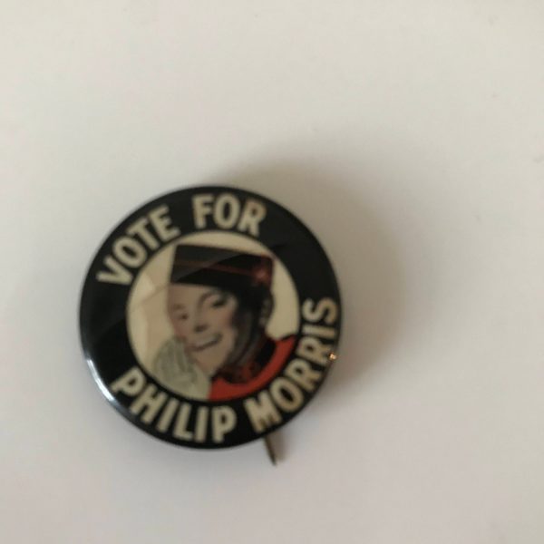 Vintage 1940's vote for Phillip Morris Pin pinback button cigarettes tobacco memorabilia collectible display original