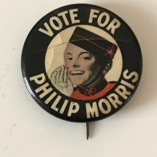 Vintage 1940's vote for Phillip Morris Pin pinback button cigarettes tobacco memorabilia collectible display original