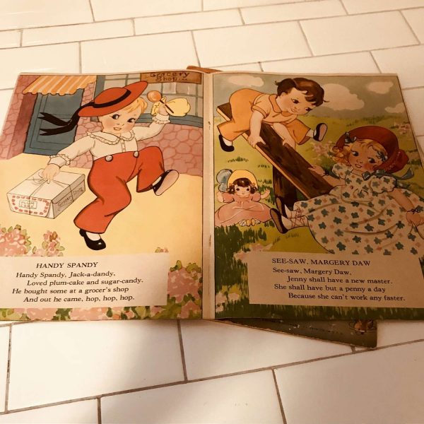 Vintage 1943 Pair of Books Nursery Rhymes Large Illustrated Fantastic Graphics for framing collectible display photos illustrations