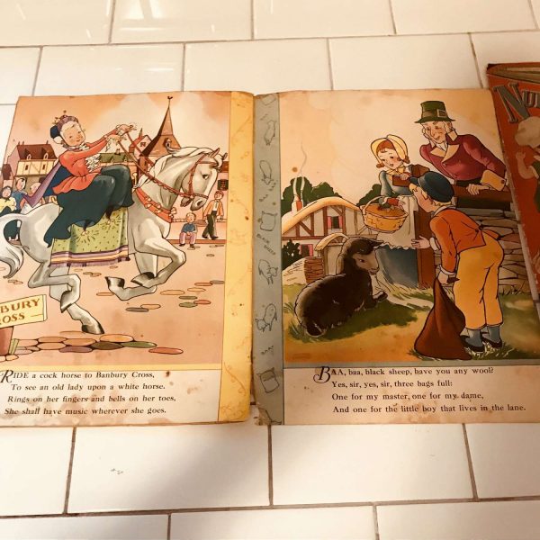 Vintage 1943 Pair of Books Nursery Rhymes Large Illustrated Fantastic Graphics for framing collectible display photos illustrations