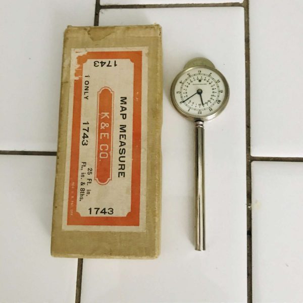 Vintage 1948 Keuffel & Essler Switzerland Map mearurer miles in kilometers collectible display office tools trip travel chrome glass dial