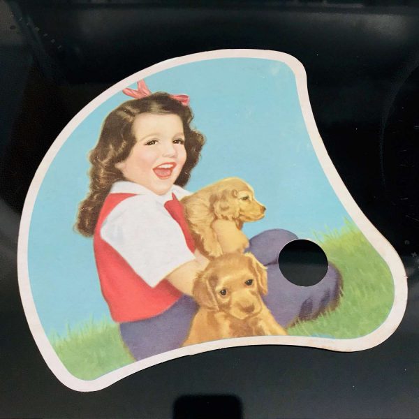 Vintage 1950's Advertising Fan cardboard Girl with puppies Life 7 Accident Insurance Company 1920-1950