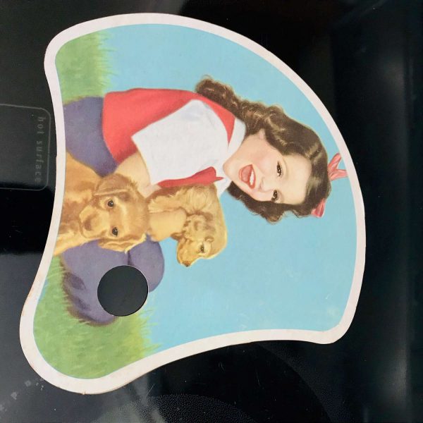 Vintage 1950's Advertising Fan cardboard Girl with puppies Life 7 Accident Insurance Company 1920-1950