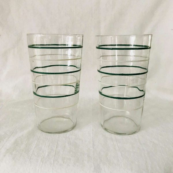 Vintage 1950's Pair of glass tumblers water Iced tea 10 oz farmhouse collectible display kitchen serving 5" tall 2 3/4" across Stripes