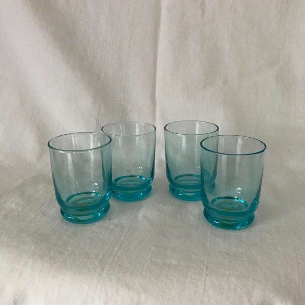 Vintage 1950's Retro 4 cordials shot glasses farmhouse collectible barware dislay Aqua clear glass atomic mod retro dispay