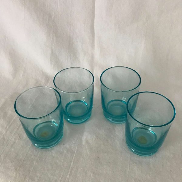 Vintage 1950's Retro 4 cordials shot glasses farmhouse collectible barware dislay Aqua clear glass atomic mod retro dispay