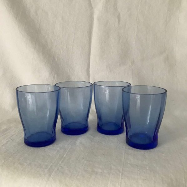 Vintage 1950's Retro 4 cordials shot glasses farmhouse collectible barware dislay cobalt blue paneled glass atomic mod retro dispay