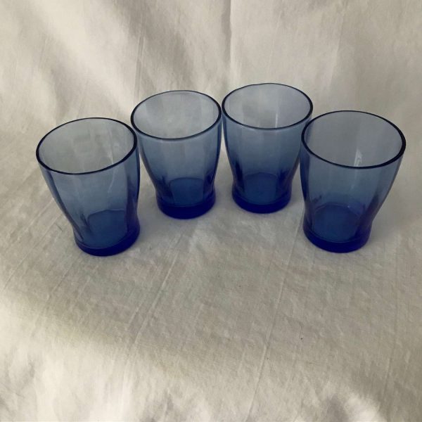 Vintage 1950's Retro 4 cordials shot glasses farmhouse collectible barware dislay cobalt blue paneled glass atomic mod retro dispay