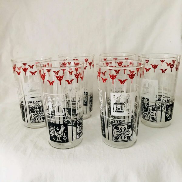 Vintage 1950's set of 6 glass tumblers water glasses Iced tea 8 oz farmhouse collectible display kitchen serving 4 7/8" tall 2 1/2" top