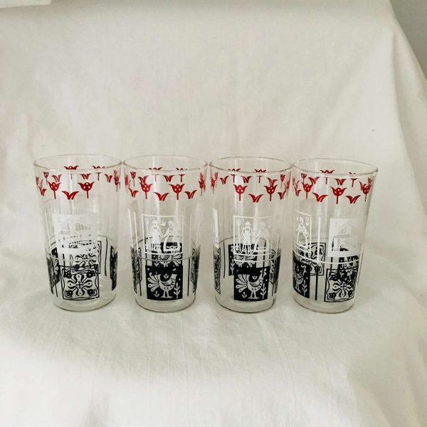 Vintage 1950's set of 6 glass tumblers water glasses Iced tea 8 oz farmhouse collectible display kitchen serving 4 7/8" tall 2 1/2" top